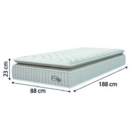 Cama Box Baú Colchão Solteiro Molas Ensacadas City Pillow Top 88x188x64cm Branco / Bege Hellen - 5