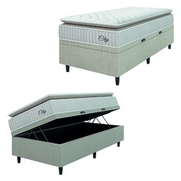 Cama Box Baú Colchão Solteiro Molas Ensacadas City Pillow Top 88x188x64cm Branco / Bege Hellen - 3