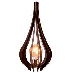 Abajur Luminária Chão Vazado Gota Madeira Mdf Rustico Pequena Cor:café