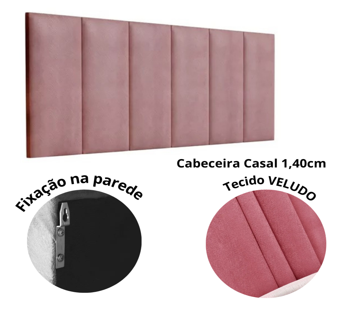 Cabeceira Estofada Casal 1,40cm Rosa Veludo Pérola Quarto Decoração Lisa - 3