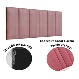 Cabeceira Estofada Casal 1,40cm Rosa Veludo Pérola Quarto Decoração Lisa - 3