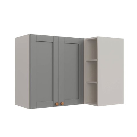 Armário Aéreo Planejado de Canto Reto 2 Portas 3 Nichos Arizona CabeCasa MadeiraOriginals Cinza/Branco