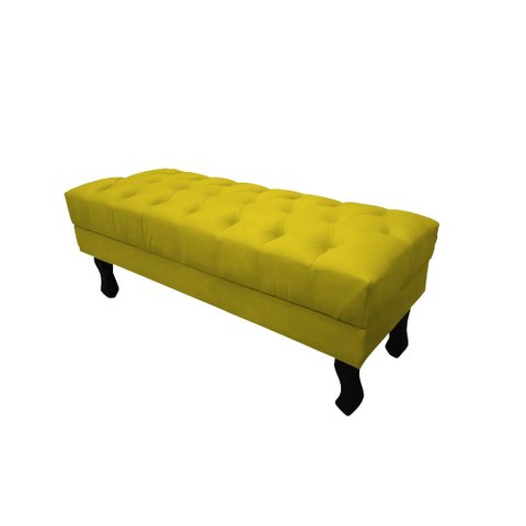 Recamier Luis Xv Capitonê Retrô 100cm Couro Amarelo Pés Madeira Ms Decor
