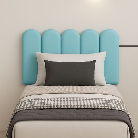 Cabeceira Nuvem Estofada Solteiro 5 Placas em Suede 45x20cm:azul Bebe