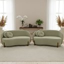 Ver imagem 1 de Kit 02 Sofás Orgânicos 2 Lugares C/2 Almofadas Curvo Sala Recepção Amsterdã Boucle Verde Oliva - Mon