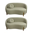 Ver imagem 2 de Kit 02 Sofás Orgânicos 2 Lugares C/2 Almofadas Curvo Sala Recepção Amsterdã Boucle Verde Oliva - Mon