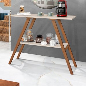 Aparador Sala de Estar Mdf Alto Brilho e Pés em Eucalipto