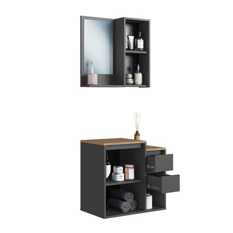 Conjunto para Banheiro 60cm com Gabinete Suspenso e Espelheira Bari Art In Móveis