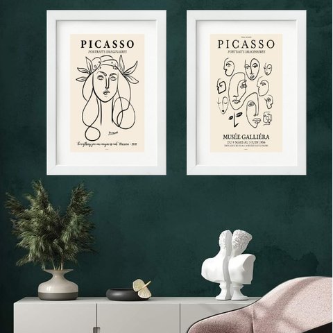 Kit 2 Quadros Minimalista Picasso - 60x48cm:madeira Branca