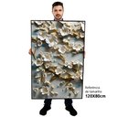 Ver imagem 2 de Kit Quadro Decorativo 3 Telas Canvas Arvore Floral Tacolado Moldura Flutuante 4,5cm Branca 80 X 120c