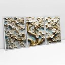 Ver imagem 1 de Kit Quadro Decorativo 3 Telas Canvas Arvore Floral Tacolado Moldura Flutuante 4,5cm Branca 80 X 120c