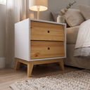 Ver mais imagens de Conjunto 2 Mesa de Cabeceira Retrô Angle + 1 Cômoda Madeira /MDF Branco /Pinus Nuv