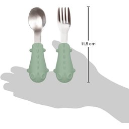 Kit Talheres Dino em Silicone e Aço Inoxidável - Verde - 5