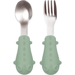 Kit Talheres Dino em Silicone e Aço Inoxidável - Verde - 1