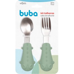 Kit Talheres Dino em Silicone e Aço Inoxidável - Verde - 4