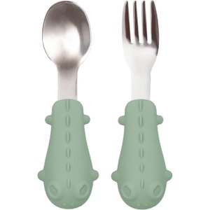 Kit Talheres Dino em Silicone e Aço Inoxidável - Verde