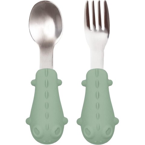 Kit Talheres Dino em Silicone e Aço Inoxidável - Verde