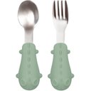 Ver imagem 1 de Kit Talheres Dino em Silicone e Aço Inoxidável - Verde