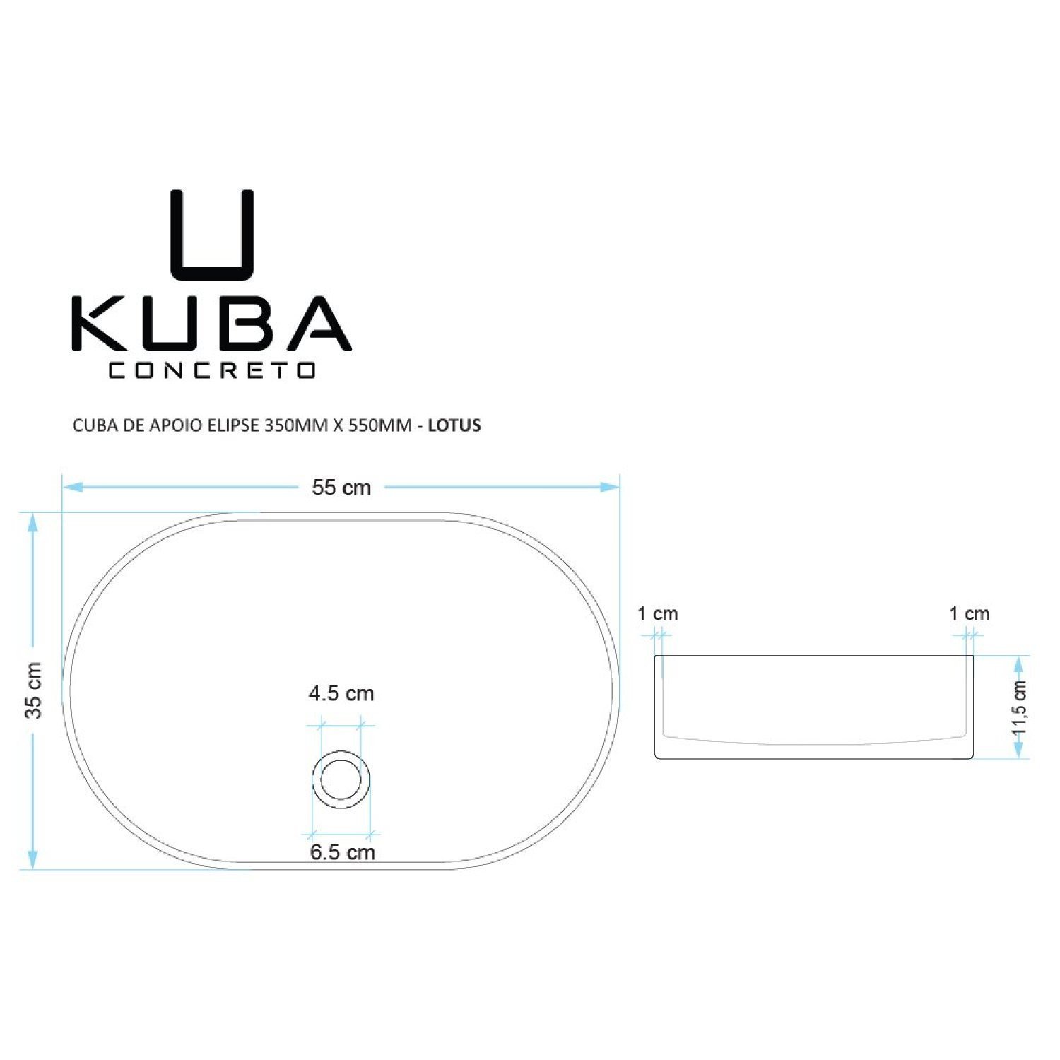 Cuba de Banheiro Concreto Apoio Elipse 55cm Lotus Acqua Bela Metais - 3