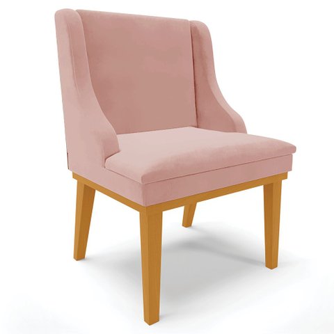 Cadeira Decorativa Sala de Jantar Base Fixa de Madeira Firenze Veludo Rose/Castanho G19 - Gran Belo