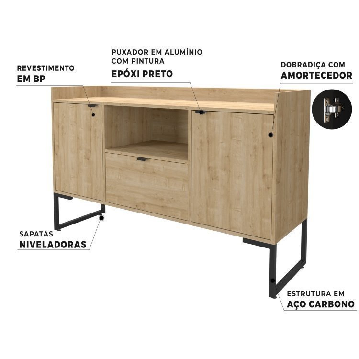 Escrivaninha 120cm 1 Gaveta com Balcão 135cm 2 Portas 1 Gaveta 1 Nicho Iron - 13