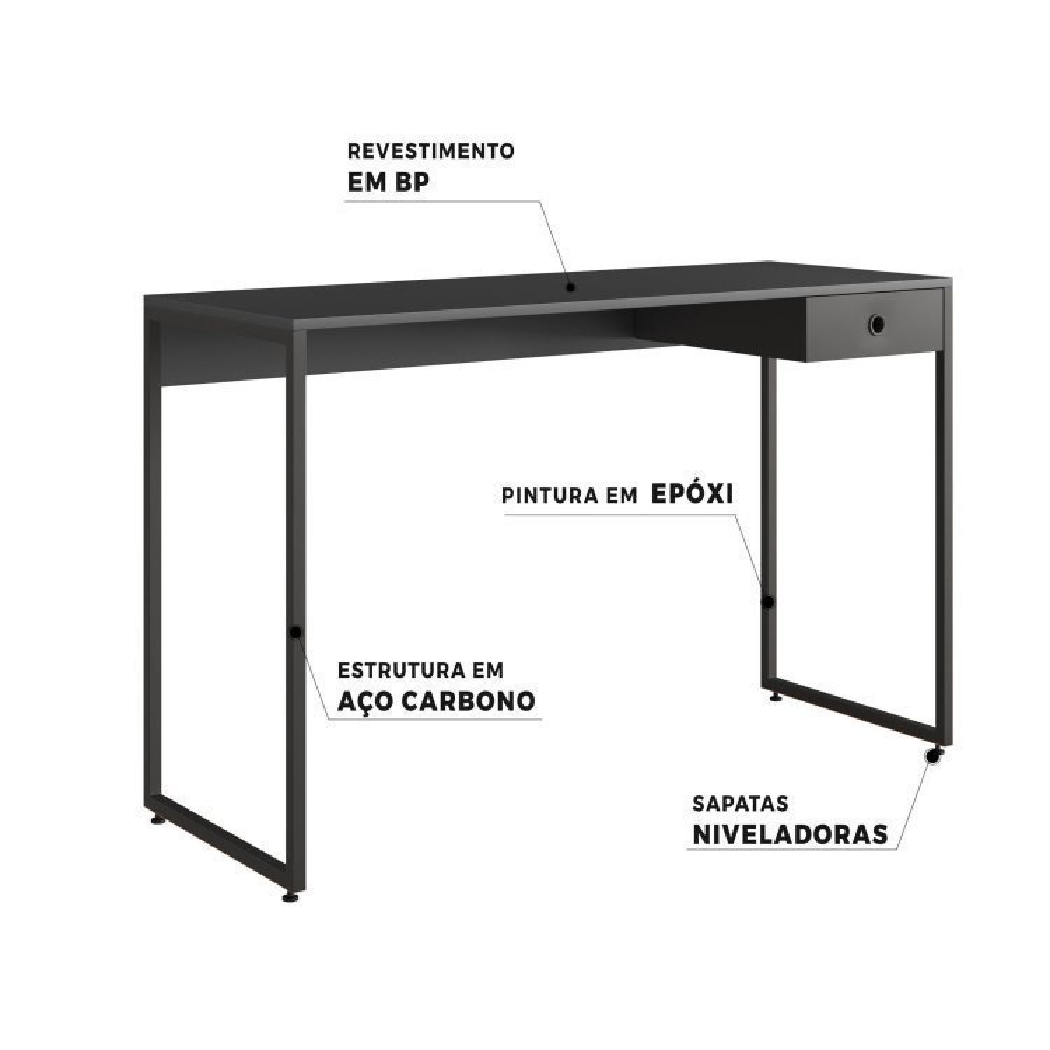 Escrivaninha 120cm 1 Gaveta com Balcão 135cm 2 Portas 1 Gaveta 1 Nicho Iron - 8