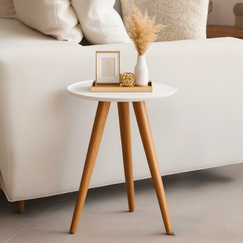 Mesinha Lateral de Canto com Pé Palito Estilo Retro Mesa Pequena Decorativa MDF Branca
