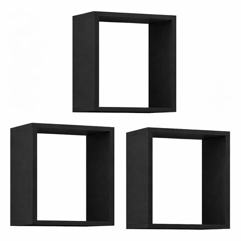 Kit 3 Nichos 30x30 Mdf Quarto Sala Banheiro Decoração:preto