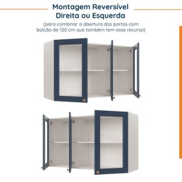 Armário Aéreo 3 Portas 120cm com Porta de Vidro Arizona CabeCasa MadeiraMadeira - 5