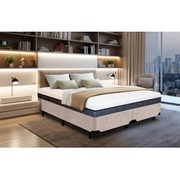 Cama Box King Size Bipartida Serenelife - Chenille Bege - 1