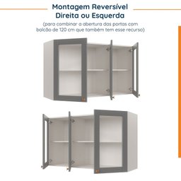 Armário Aéreo 3 Portas 120cm com Porta de Vidro Arizona CabeCasa MadeiraMadeira - 5