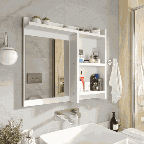 Espelheira de Banheiro Armarinho Organizador com Prateleira Nicho Nioki Cor:branco