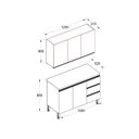 Ver imagem 4 de Conjunto para Área de Serviço com Balcão 2 Portas e 3 Gavetas e Armário Aéreo 3 Portas Low Dry Bege/Ébano/Off White