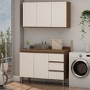 Ver imagem 1 de Conjunto para Área de Serviço com Balcão 2 Portas e 3 Gavetas e Armário Aéreo 3 Portas Low Dry