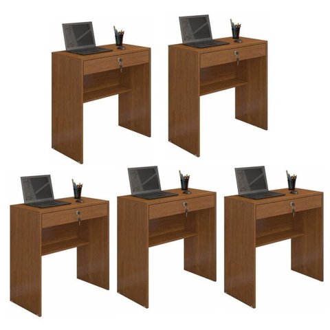 Conjunto 5 Escrivaninhas com Chave Andorinha 1 Gaveta 72cm Marrom