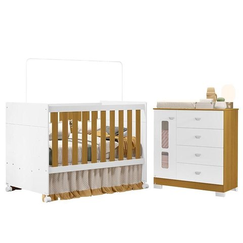 Berço Americano e Cômoda Infantil Katatau Branco Acetinado Savana – Reller