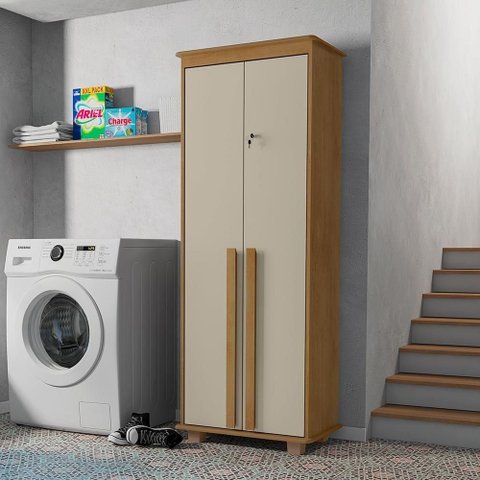 Armário Multiuso Gael 2 Portas 4 Prateleiras Cinamomo Off White MDF MDP RV Móveis