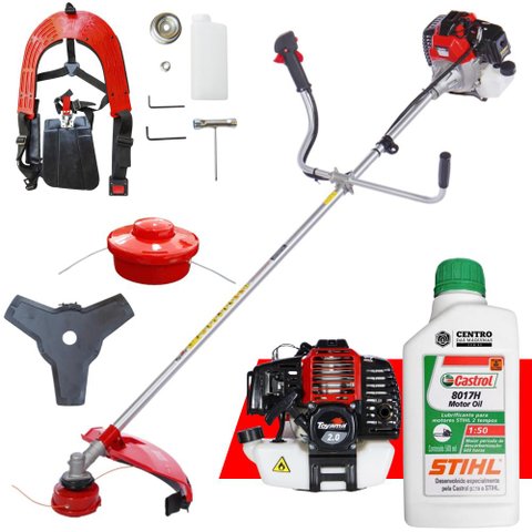 Roçadeira Á Gasolina Toyama Rt52-l C/ Lâmina 3 Pontas e Carretel Nylon + Óleo Stihl 2t