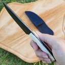 Ver imagem 4 de Faca Edc Artesanal Pequena Coreadeira Forjada em Aço Damasco Cabo Osso D'avila