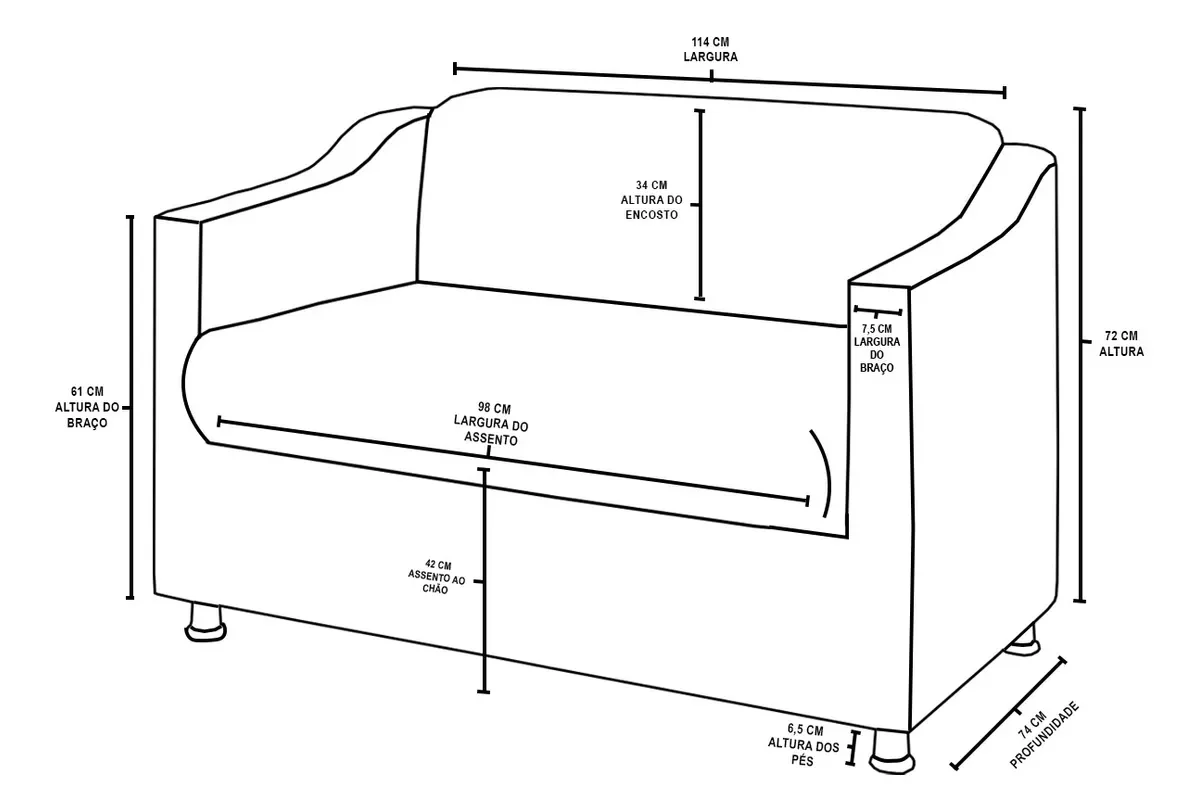 Sofá Namoradeira Tilla 2 Lugares Reforçada - V8 Decor:suede Cinza - 5