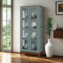 Ver imagem 1 de Cristaleira de Madeira com 2 Portas 3 Prateleiras e Pés Retos - Verde Menta com tampo e base Imbuia