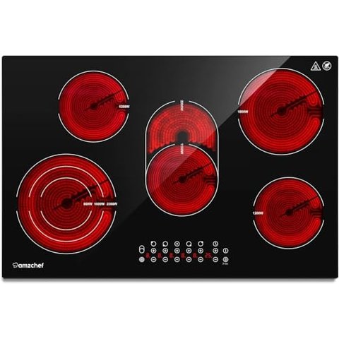 Cooktop Elétrico Amzchef 30" com 5 Bocas, 8500w e Controle Touch (preto)