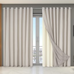Cortina Dual Forro Voil Gaze Belga 2,70m X 2,30m Luxo Sala Quarto Porta Balcão Semi Blecaute Bege - 1