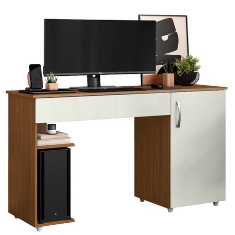 Escrivaninha para Computador 1 Porta e 1 Gaveta com Suporte para Cpu Lara Atacama/off White