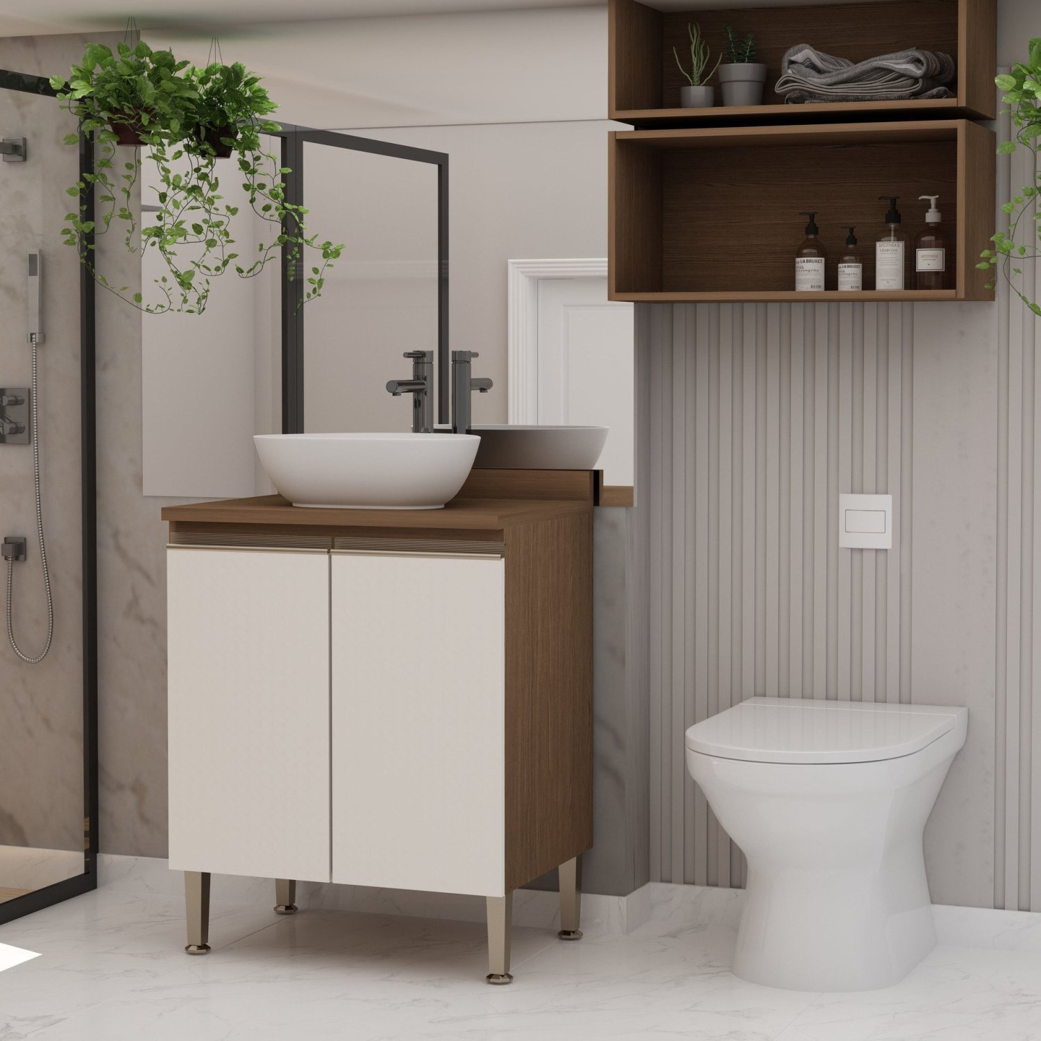 Gabinete para Banheiro 2 Portas com 2 Nicho Acquaflex - 1
