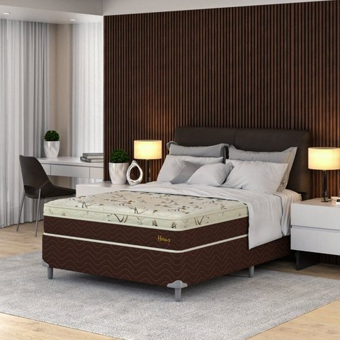Cama Box Casal Molas Ensacadas Hórus 1,38x1,88x0,63 Montreal Bege/Marrom