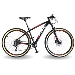 BICICLETA 29 PUMABIKE LINCE 9V STEEZ, FREIO HID, K7, SUSP TRAVA GUIDÃO, PRETO BRANCO E VERMELHO, 19