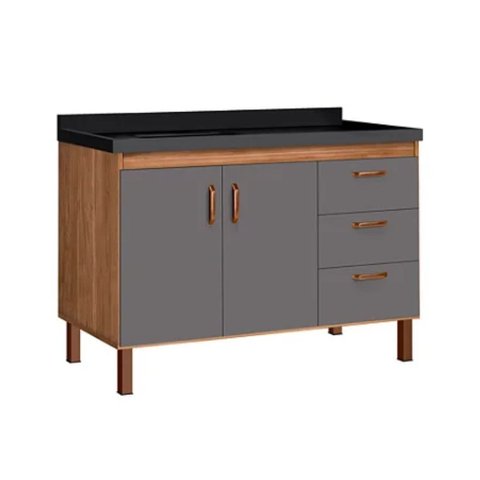 Gabinete de Cozinha 144cm com 2 Portas e 3 Gavetas Balcão:Avelato/Cinza