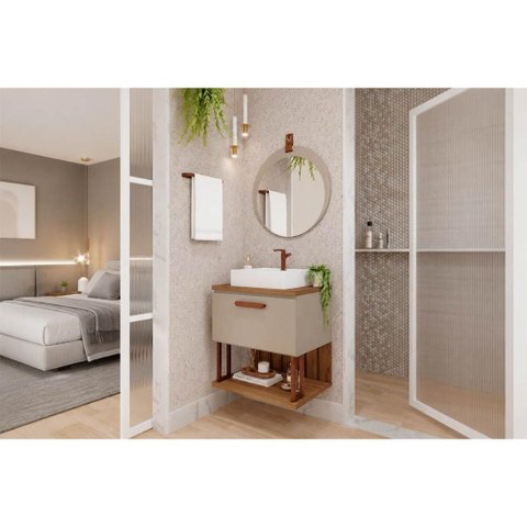Conjunto Banheiro c/Espelho Duna/Lua 60cm Cappuccino MGM