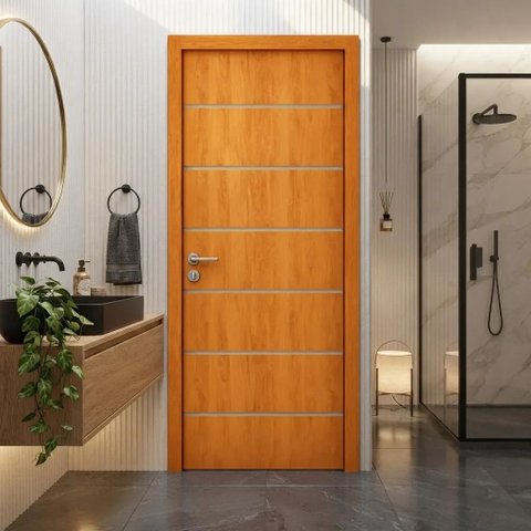 Porta Madeira Interna R50VL 210x80 Frisada Moderna:Cerejeira